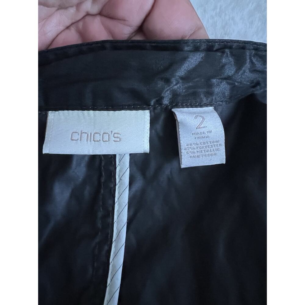 Chicos Jacket Ruffle Shiny Womens Size Large Black Windbreaker - Picture 9 of 10
